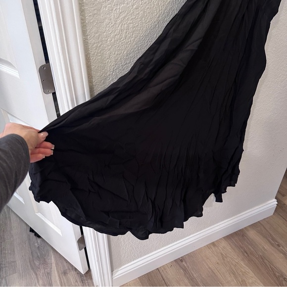 Aura Black Boho Maxi Dress Short Sleeve Lace Detail Pocket Tie Waist Size Medium - Picture 8 of 12